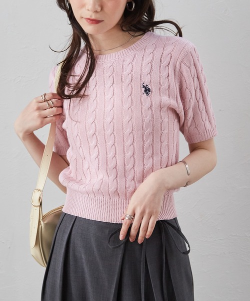U.S. POLO ASSN.(ユーエスポロアッスン)の「RANAN/solleim別注【U.S.POLO ASSN.】ワンポイント半袖ケーブルニット(ニット/セーター・レディース・ネイビー/ベージュ/ピンク/アイボリー/ブルー/グレー/コーラルピンク・S/M/L)」の21枚目の写真