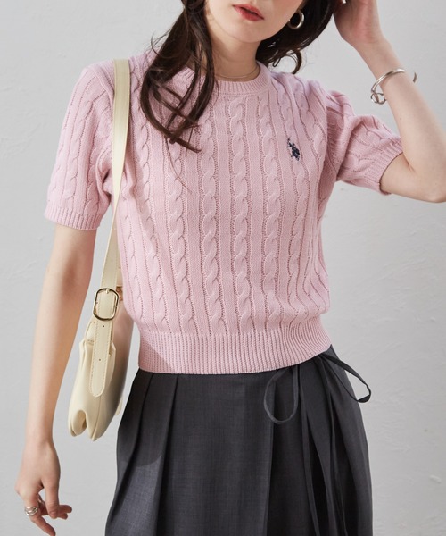 U.S. POLO ASSN.(ユーエスポロアッスン)の「RANAN/solleim別注【U.S.POLO ASSN.】ワンポイント半袖ケーブルニット(ニット/セーター・レディース・ネイビー/ベージュ/ピンク/アイボリー/ブルー/グレー/コーラルピンク・S/M/L)」の20枚目の写真