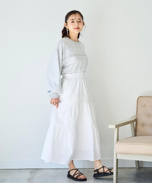 mil(ミル)の「【150㎝前後の小柄さんサイズ】ピンタックティアードスカート(スカート・レディース・チャコールグレー/ホワイト/ブラウン・XXS/XS/S)」の13枚目の写真