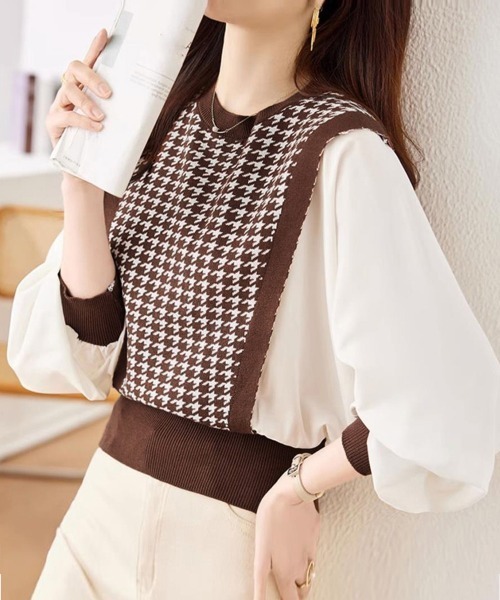 Miniministore(ミニミニストア)の「異素材ドッキングニットレイヤード風ニット(ニット/セーター・レディース・ブラウン/ブラック・FREE)」の9枚目の写真