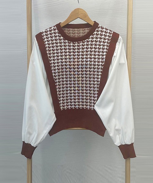 Miniministore(ミニミニストア)の「異素材ドッキングニットレイヤード風ニット(ニット/セーター・レディース・ブラウン/ブラック・FREE)」の4枚目の写真