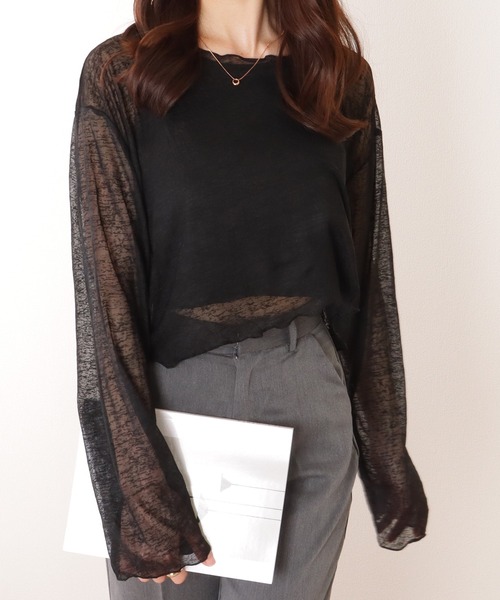 Lace Ladies(レースレディース)の「ボートネック シアー コンパクト 長袖 トップス(その他トップス・レディース・ブラック/ホワイト・M/XL)」の6枚目の写真