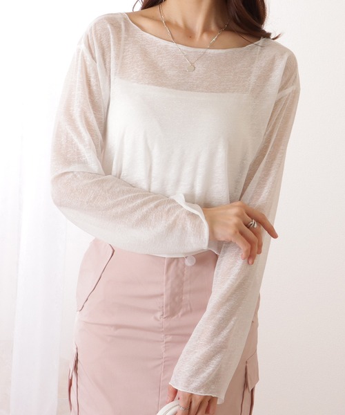 Lace Ladies(レースレディース)の「ボートネック シアー コンパクト 長袖 トップス(その他トップス・レディース・ブラック/ホワイト・M/XL)」の7枚目の写真