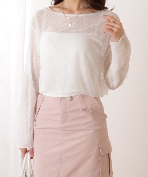 Lace Ladies(レースレディース)の「ボートネック シアー コンパクト 長袖 トップス(その他トップス・レディース・ブラック/ホワイト・M/XL)」の9枚目の写真