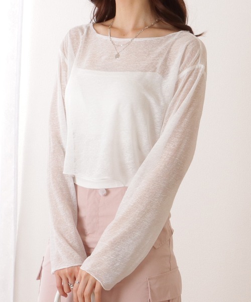Lace Ladies(レースレディース)の「ボートネック シアー コンパクト 長袖 トップス(その他トップス・レディース・ブラック/ホワイト・M/XL)」の10枚目の写真
