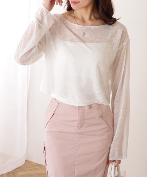 Lace Ladies(レースレディース)の「ボートネック シアー コンパクト 長袖 トップス(その他トップス・レディース・ブラック/ホワイト・M/XL)」の11枚目の写真