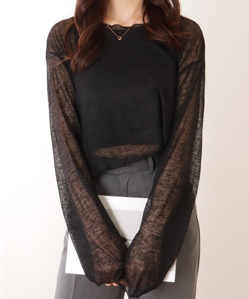 Lace Ladies(レースレディース)の「ボートネック シアー コンパクト 長袖 トップス(その他トップス・レディース・ブラック/ホワイト・M/XL)」の18枚目の写真
