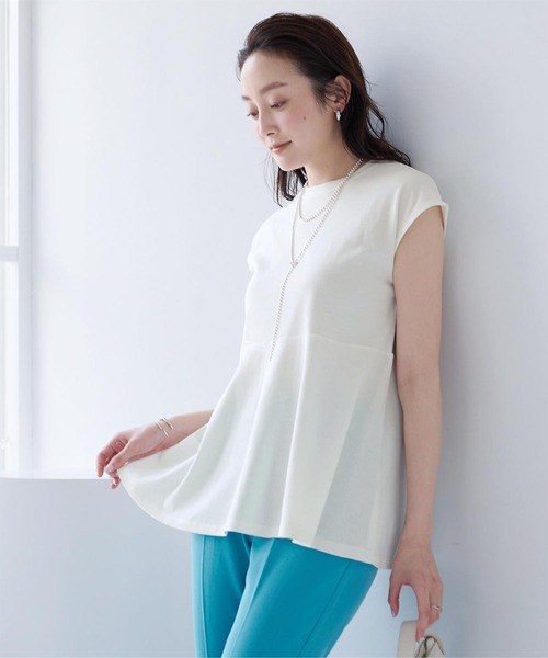 UR'S(ユアーズ)の「汗染み防止ペプラムフレンチスリーブTシャツ(Tシャツ/カットソー・レディース・ブラック/ホワイト/ブルーグレー/チャコール・S/M/L)」の1枚目の写真
