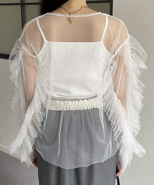 【TEVALT】袖フリルチュールブラウス TEVALT】袖フリルチュールブラウス/YECCA VECCA（イェッカ