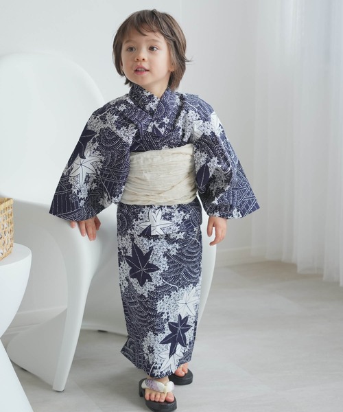 キッズ浴衣3点セット 男の子 utataneオリジナル 藍色に古典紅葉(浴衣)|utatane(ウタタネ) キッズ浴衣3点セット 男の子 utataneオリジナル 藍色に古典紅葉(浴衣)|utatane(ウタタネ)