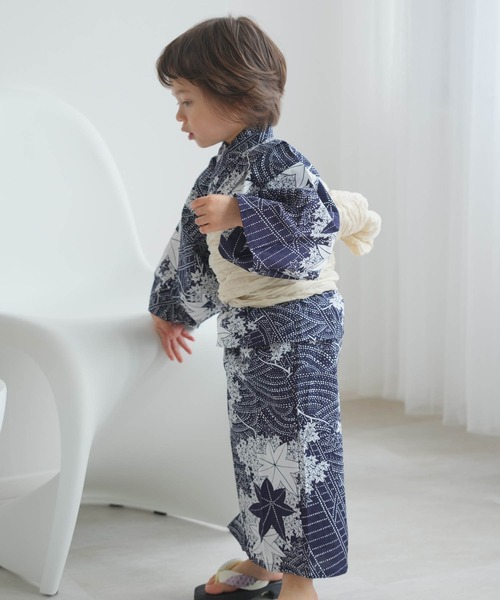 キッズ浴衣3点セット 男の子 utataneオリジナル 藍色に古典紅葉(浴衣)|utatane(ウタタネ) キッズ浴衣3点セット 男の子 utataneオリジナル 藍色に古典紅葉(浴衣)|utatane(ウタタネ)