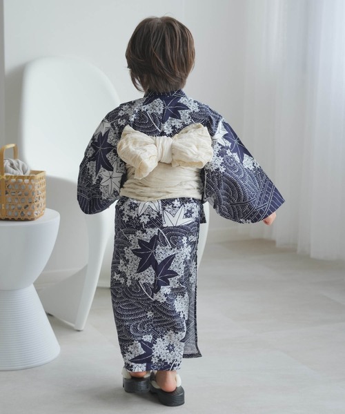 キッズ浴衣3点セット 男の子 utataneオリジナル 藍色に古典紅葉(浴衣)|utatane(ウタタネ) キッズ浴衣3点セット 男の子 utataneオリジナル 藍色に古典紅葉(浴衣)|utatane(ウタタネ)