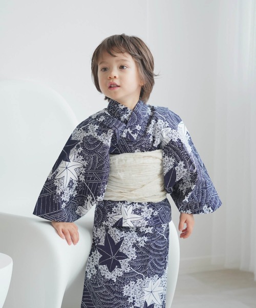 キッズ浴衣3点セット 男の子 utataneオリジナル 藍色に古典紅葉(浴衣)|utatane(ウタタネ) キッズ浴衣3点セット 男の子 utataneオリジナル 藍色に古典紅葉(浴衣)|utatane(ウタタネ)