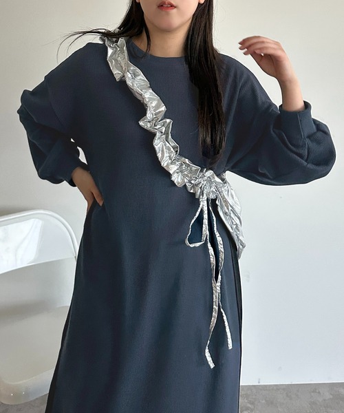 apres jour mignon(アプレジュールミニョン)の「ワッフルラインワンピース【ZOZOTOWN限定アイテム】(ワンピース・レディース・ブラック系その他/ブルー/ブラック・SMALL/X-LARGE/MEDIUM)」の17枚目の写真
