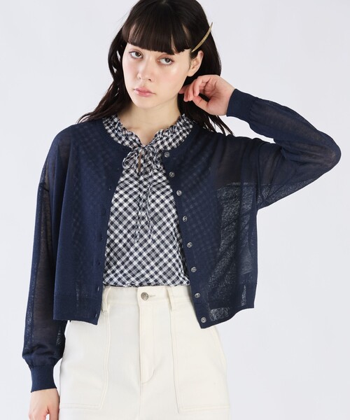 To b. by agnes b.（トゥービーバイアニエスベー）の「シアー ニット ロングスリーブ カーディガン（カーディガン/ボレロ・レディース・ネイビー・FREE）」の3枚目の写真