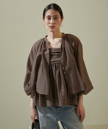 SALON adam et rope' | オーガニックコットンシアーギャザーフレアブラウス【アンサンブル対応】(シャツ/ブラウス)