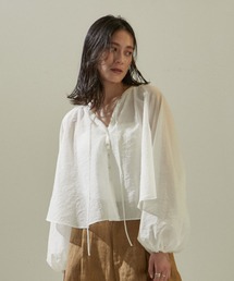 SALON adam et rope' | オーガニックコットンシアーギャザーフレアブラウス【アンサンブル対応】(シャツ/ブラウス)