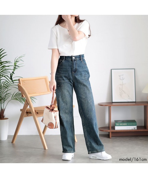 GOLDJAPAN(ゴールドジャパン)の「スタッズ付きストレートデニムパンツ【大きいサイズ対応】(デニムパンツ・レディース・ブルー・LL/3L/4L/5L)」の6枚目の写真