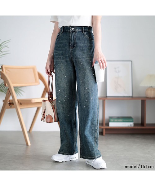 GOLDJAPAN(ゴールドジャパン)の「スタッズ付きストレートデニムパンツ【大きいサイズ対応】(デニムパンツ・レディース・ブルー・LL/3L/4L/5L)」の11枚目の写真
