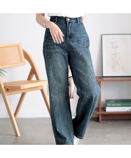 GOLDJAPAN(ゴールドジャパン)の「スタッズ付きストレートデニムパンツ【大きいサイズ対応】(デニムパンツ・レディース・ブルー・LL/3L/4L/5L)」の13枚目の写真