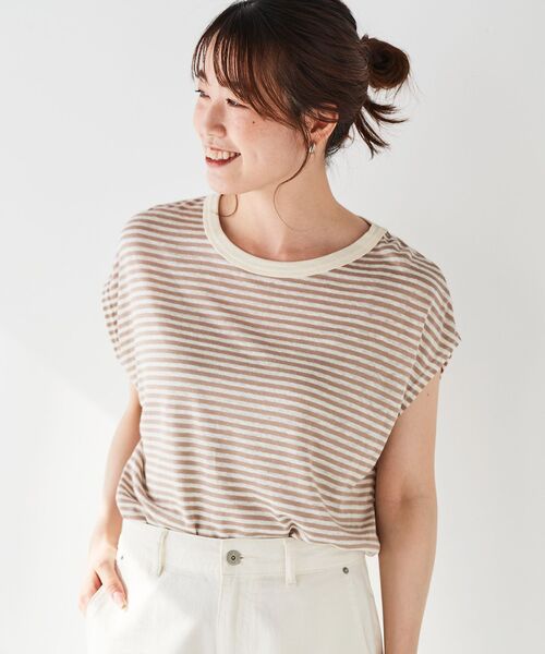 le.coeur blanc(ルクールブラン)の「麻混ボーダーTシャツ(Tシャツ/カットソー・レディース・ブルー系その他2/ホワイト系その他/ベージュ系その他2・38)」の3枚目の写真
