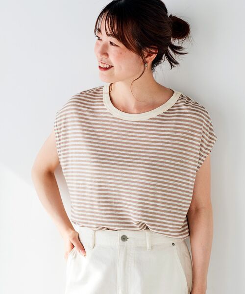 le.coeur blanc(ルクールブラン)の「麻混ボーダーTシャツ(Tシャツ/カットソー・レディース・ブルー系その他2/ホワイト系その他/ベージュ系その他2・38)」の5枚目の写真