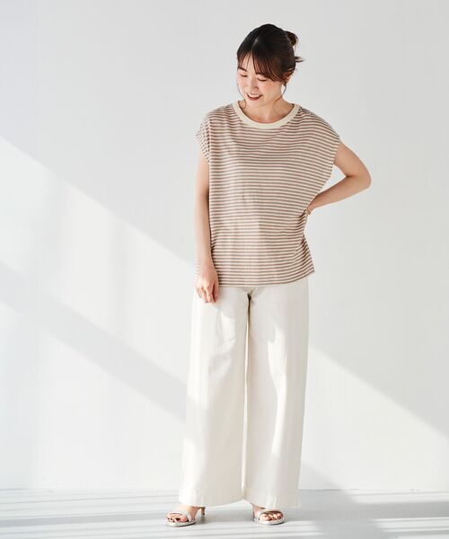 le.coeur blanc(ルクールブラン)の「麻混ボーダーTシャツ(Tシャツ/カットソー・レディース・ブルー系その他2/ホワイト系その他/ベージュ系その他2・38)」の7枚目の写真