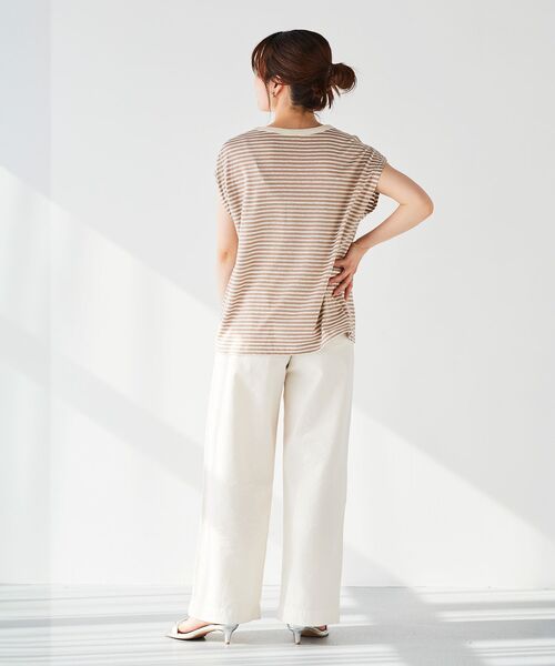 le.coeur blanc(ルクールブラン)の「麻混ボーダーTシャツ(Tシャツ/カットソー・レディース・ブルー系その他2/ホワイト系その他/ベージュ系その他2・38)」の8枚目の写真