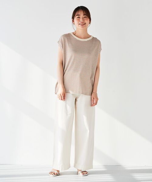le.coeur blanc(ルクールブラン)の「麻混ボーダーTシャツ(Tシャツ/カットソー・レディース・ブルー系その他2/ホワイト系その他/ベージュ系その他2・38)」の9枚目の写真