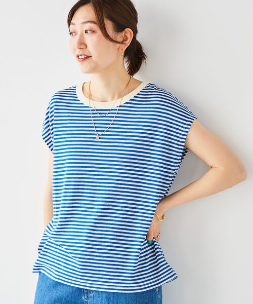 le.coeur blanc(ルクールブラン)の「麻混ボーダーTシャツ(Tシャツ/カットソー・レディース・ブルー系その他2/ホワイト系その他/ベージュ系その他2・38)」の14枚目の写真