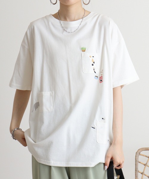 Quelle Chance(ケルシャンス)の「Quelle chance ゆるネコタクサンシシュウプルオーバー(Tシャツ/カットソー・レディース・ネイビー系/チャコールグレー/オフホワイト・L)」の1枚目の写真