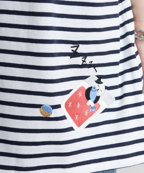 Quelle Chance(ケルシャンス)の「Quelle chance ゆるネコタクサンシシュウプルオーバー(Tシャツ/カットソー・レディース・ネイビー系/チャコールグレー/オフホワイト・L)」の12枚目の写真