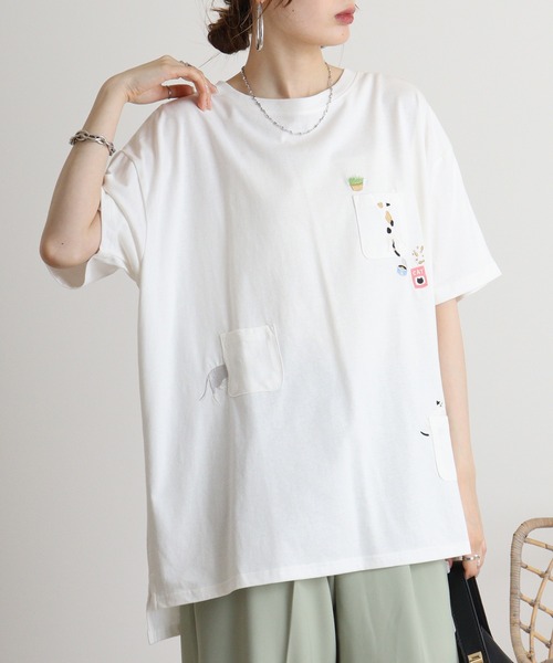 Quelle Chance(ケルシャンス)の「Quelle chance ゆるネコタクサンシシュウプルオーバー(Tシャツ/カットソー・レディース・ネイビー系/チャコールグレー/オフホワイト・L)」の11枚目の写真