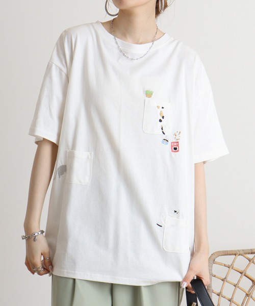 Quelle Chance(ケルシャンス)の「Quelle chance ゆるネコタクサンシシュウプルオーバー(Tシャツ/カットソー・レディース・ネイビー系/チャコールグレー/オフホワイト・L)」の10枚目の写真