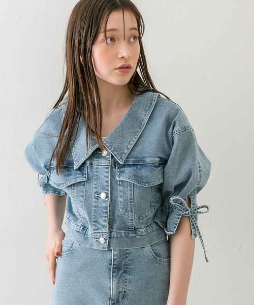 OLIVE des OLIVE（オリーブデオリーブ）の「袖リボン半袖Gジャン（デニムジャケット・レディース・サックスブルー/インディゴブルー/ブルー系その他/ブラック系その他・FREE）」の9枚目の写真