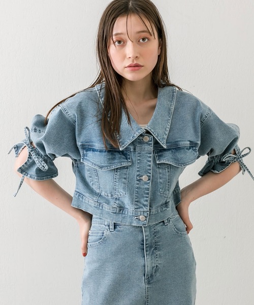 OLIVE des OLIVE（オリーブデオリーブ）の「袖リボン半袖Gジャン