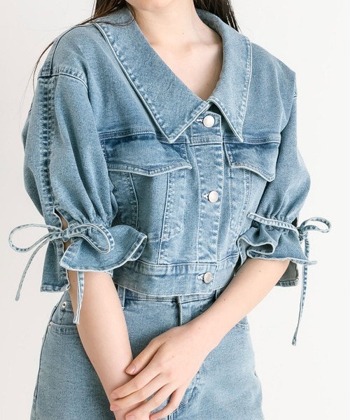 OLIVE des OLIVE（オリーブデオリーブ）の「袖リボン半袖Gジャン（デニムジャケット・レディース・サックスブルー/インディゴブルー/ブルー系その他/ブラック系その他・FREE）」の14枚目の写真