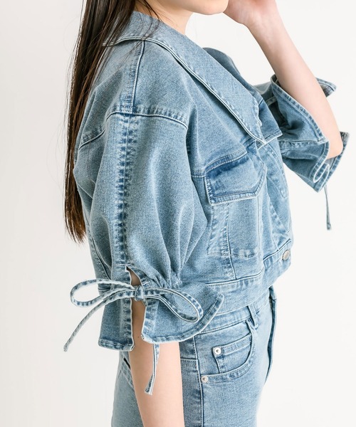 OLIVE des OLIVE（オリーブデオリーブ）の「袖リボン半袖Gジャン（デニムジャケット・レディース・サックスブルー/インディゴブルー/ブルー系その他/ブラック系その他・FREE）」の13枚目の写真