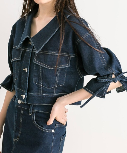 OLIVE des OLIVE（オリーブデオリーブ）の「袖リボン半袖Gジャン（デニムジャケット・レディース・サックスブルー/インディゴブルー/ブルー系その他/ブラック系その他・FREE）」の16枚目の写真