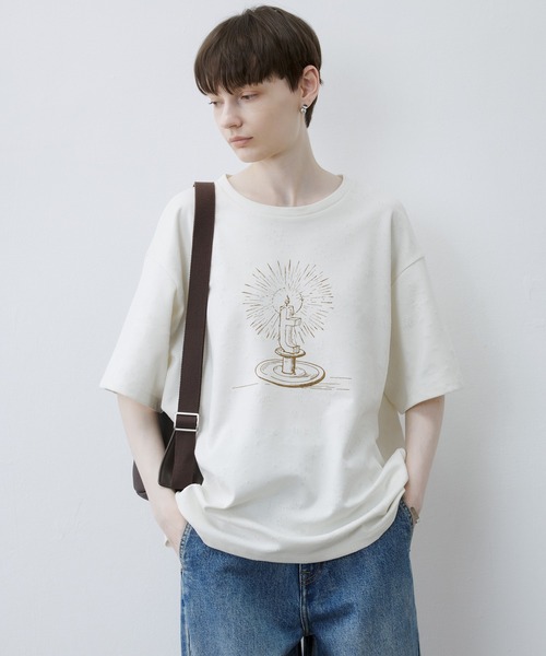 tageechita（タジチタ）の「【tageechita】ハンドドローイングキャンドルTシャツ（Tシャツ/カットソー・レディース・ベージュ/オフホワイト・S/M/L）」の18枚目の写真