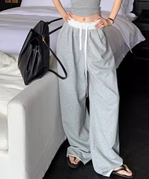 FREE STYLISTS(フリー スタイリスト)の「YUGA_YGMC ダブルウエスト イージーワイドレングスパンツ(スウェットパンツ・レディース・ブラック/グレー・FREE)」の1枚目の写真