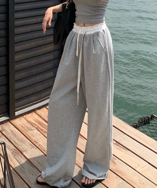 FREE STYLISTS(フリー スタイリスト)の「YUGA_YGMC ダブルウエスト イージーワイドレングスパンツ(スウェットパンツ・レディース・ブラック/グレー・FREE)」の10枚目の写真