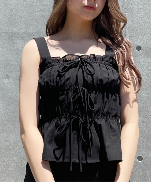 one way(ワンウェイ)の「リボンシャーリングキャミソール(セットアップ)(キャミソール・レディース・ホワイト/ブラウン/ブラック・FREE)」の17枚目の写真