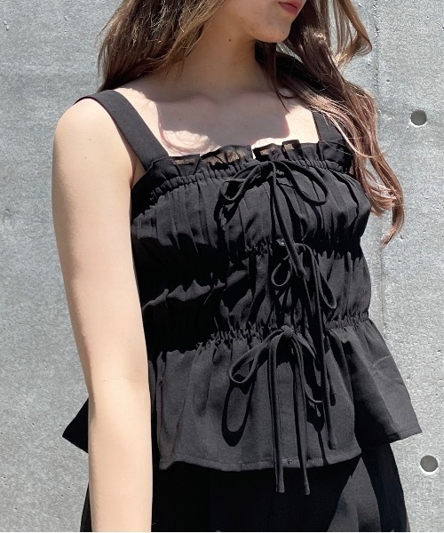 one way(ワンウェイ)の「リボンシャーリングキャミソール(セットアップ)(キャミソール・レディース・ホワイト/ブラウン/ブラック・FREE)」の18枚目の写真