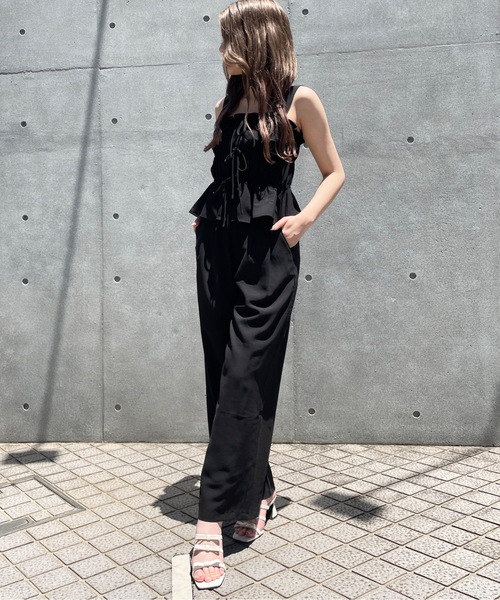 one way(ワンウェイ)の「リボンシャーリングキャミソール(セットアップ)(キャミソール・レディース・ホワイト/ブラウン/ブラック・FREE)」の4枚目の写真