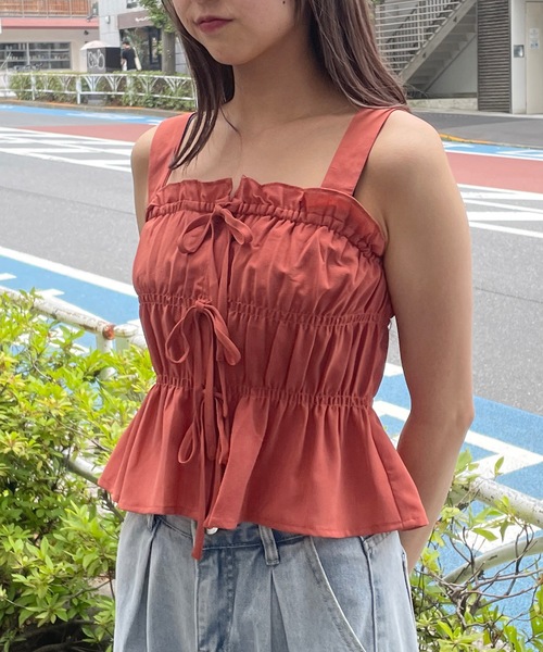 one way(ワンウェイ)の「リボンシャーリングキャミソール(セットアップ)(キャミソール・レディース・ホワイト/ブラウン/ブラック・FREE)」の22枚目の写真