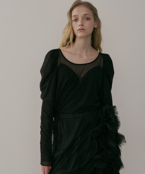 【セール】タックパフスリーブチュールTOPS（シャツ/ブラウス）｜LA BELLE ETUDE（ラベルエチュード）