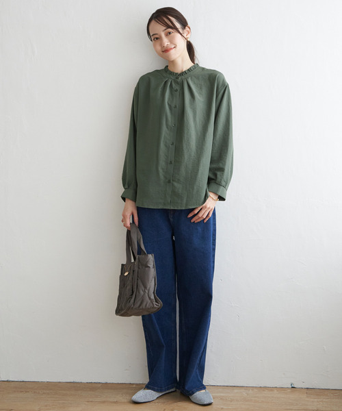 ikka（イッカ）の「【雑誌InRed web10月号掲載】襟フリル2WAYブラウス（シャツ/ブラウス・レディース・ダークグリーン/チャコールグレー/その他1/マジェンタ/オフホワイト・M/L/S）」の12枚目の写真