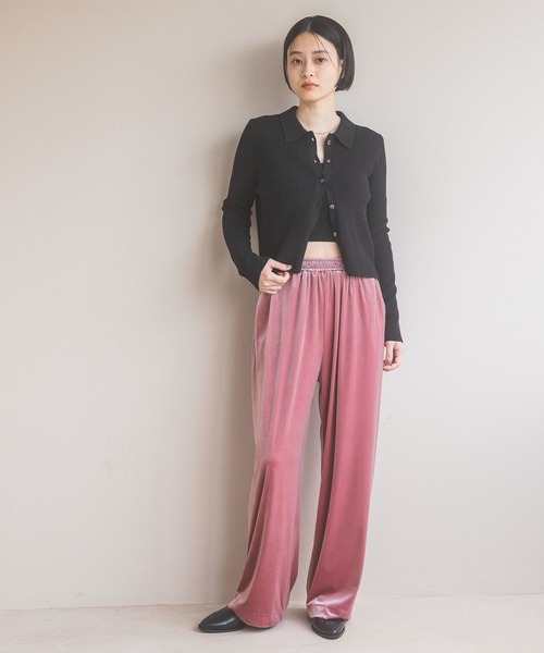 A part by（アパートバイ）の「ベロアイージーパンツ（その他パンツ・レディース・ブラック/ピンク系その他2・FREE）」の4枚目の写真