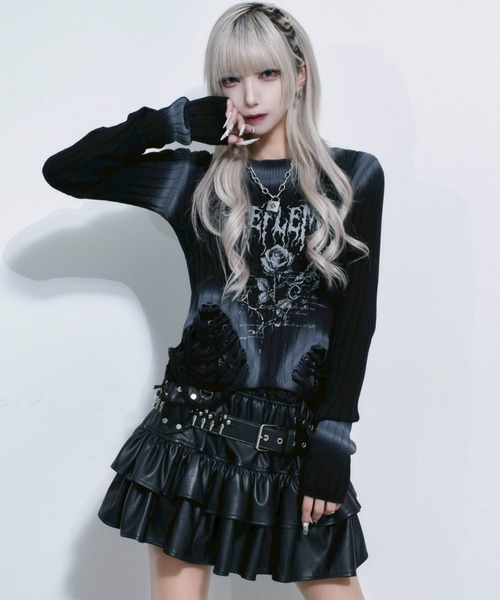 REFLEM/レフレム　弾丸ベルト付きフリルスカート　グレー　サブカル　地雷系 REFLEM/レフレム』弾丸ベルト付きフリルスカート（スカート）｜REFLEM